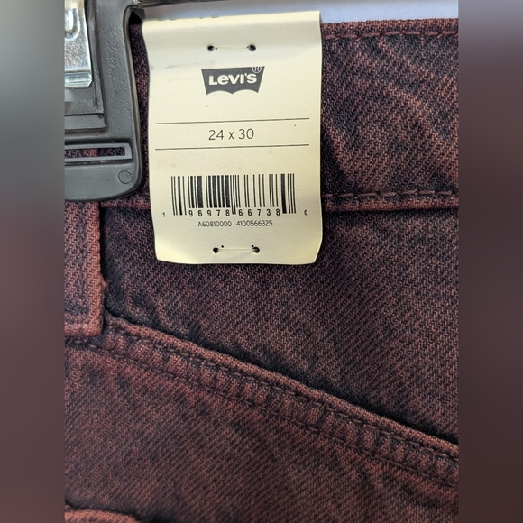 Levi's Premium Cherry Cordial Red Ribcage Wide Leg High Rise Raw Hem Jeans 24x30 - Picture 10 of 15